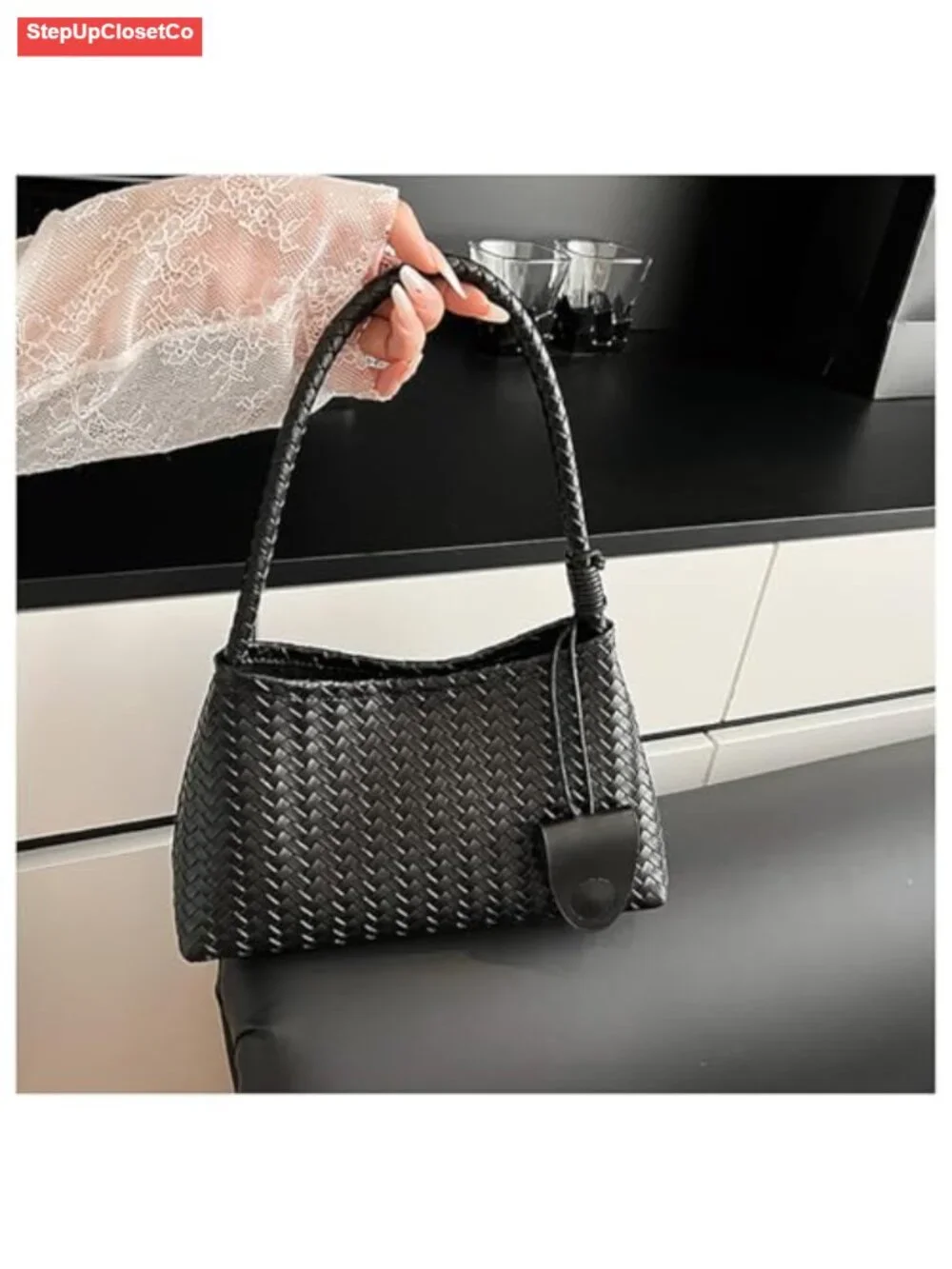 Woven Hobo Bag for Women Faux Leather Shoulder Bag Trendy Underarm Purse